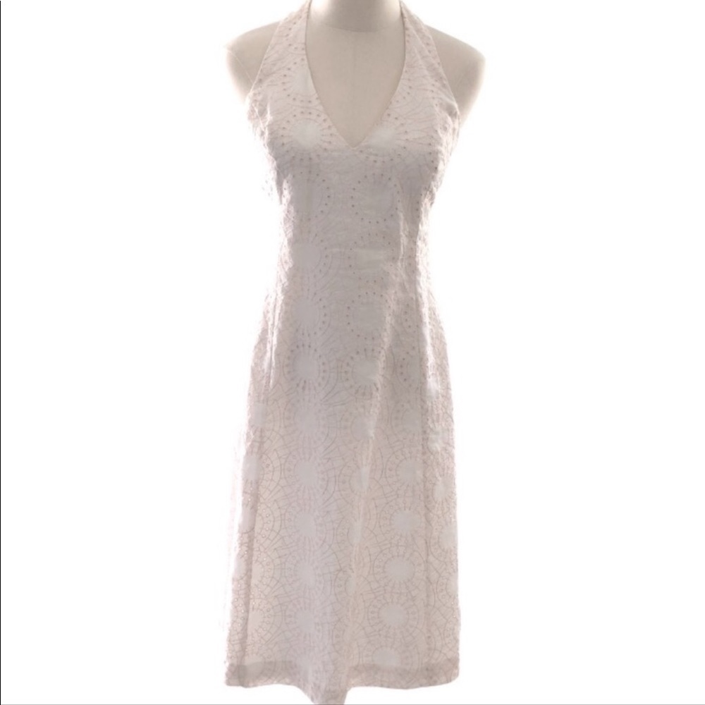 HALTER SUNDRESS PINK AND WHITE EMBROIDERED FABRIC SZ 8 FRENCH CONNECTION